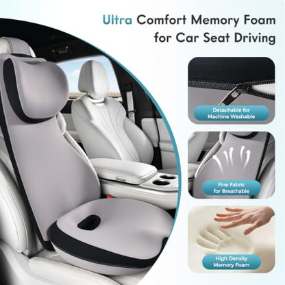 Memory Foam Car Seat Cushion and Lumbar Support Headrest Pillow