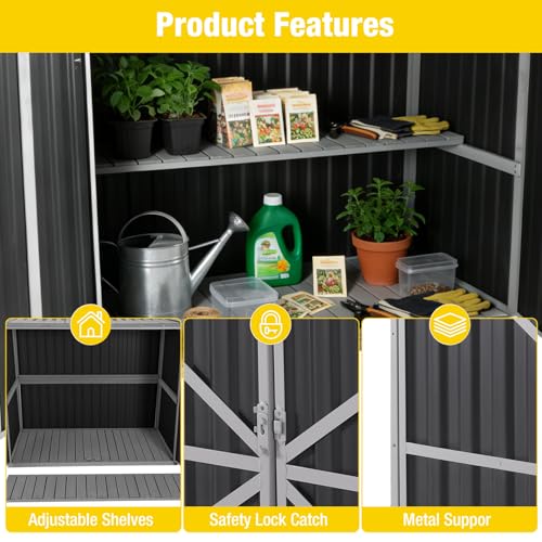 Outdoor Storage Cabinet Trash Can Storage Shed Upgraded with Metal Frame for Garbage Can