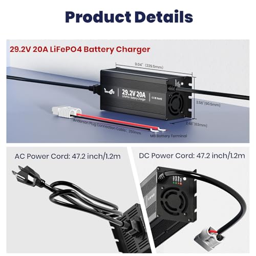 24V 20A Mini LiFePO4 Lithium Battery Charger with LED Indicators