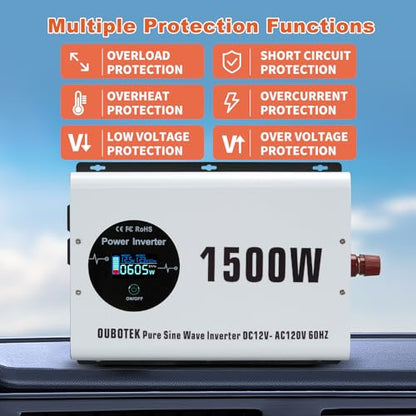 1500W Pure Sine Wave Power Inverter 12V to 120V AC