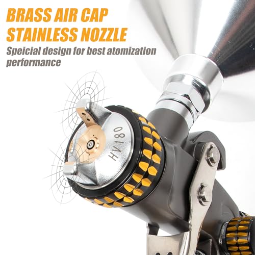 HVLP Touch Up Mini Air Spray Gun for Clearcoats 1.0mm Stainless Steel Nozzle 150ml Capacity 7.0CFM 22psi with Type 2 Adapter Air Control Valve and Filter Professional