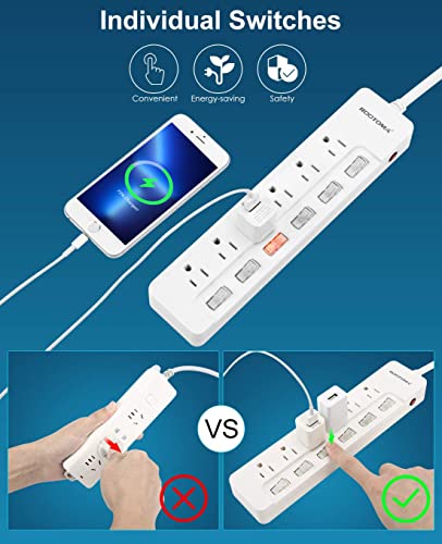 10FT Heavy Duty Extension Cord with Individual Switches on Off