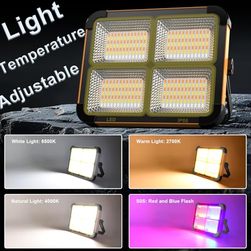 Portable LED Work Solar Light 100W 16500mAh 10000 LM with Stepless Brightness Job Site Battery Rechargeable LED Floor Light for Emergency Worklight for Hurricane