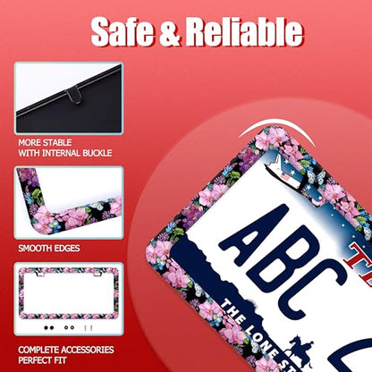 Cherry Blossom Butterfly Stainless Steel License Plate Frame for US Cars