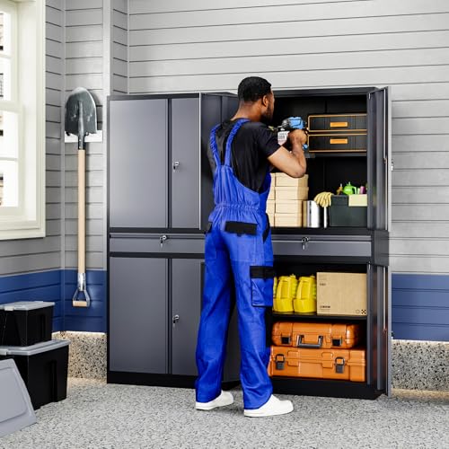 Metal Garage Storage Cabinet with Locking Doors and Adjustable Shelves