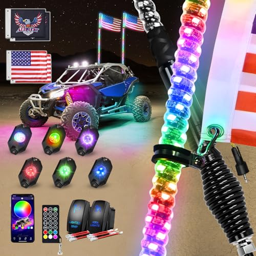 RGB LED Whip Light 2PCS 4FT with 4 Rock Lights Combo