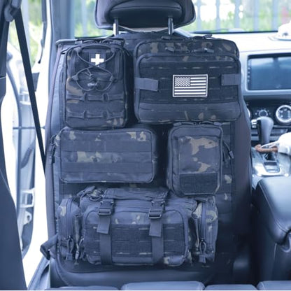 Universal Tactical Car Seat Back Organizer Bag Tactical Molle Vehicle Organizers Panel Vehicle Protector Organizers with 5 Detachable Pouches for Car Truck Ford Jeep