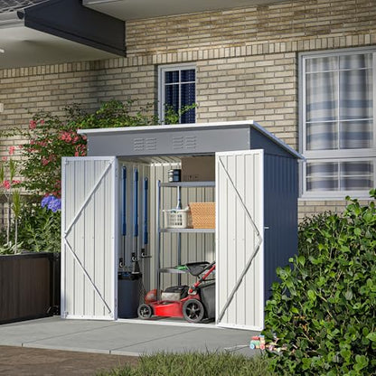 6x4 FT Outdoor Metal Storage Shed with Lockable Door & Floor Frame
