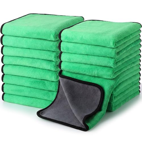 20 Pcs Microfiber Car Drying Towels Microfiber Cleaning Cloth 800 GSM Thick Plush Cleaning Dusting Cloth Auto Detailing Absorbent Towels Rags for Car Household Kitchen Window (20 Count)