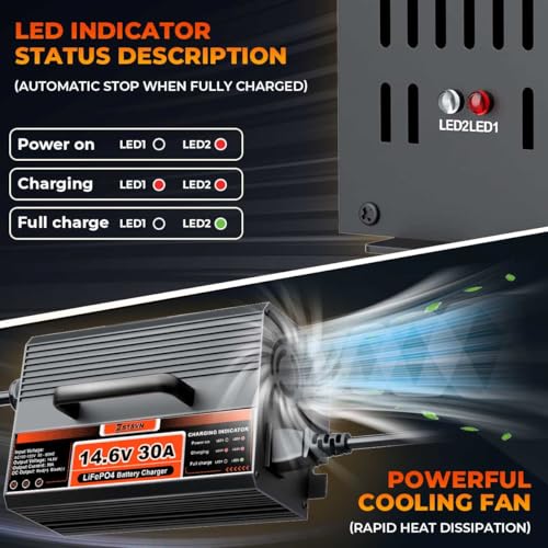 14.6V 30A LiFePO4 Battery Charger 12V LiFePO4 Lithium Battery Charger 30 Amp Fast Charging with Anderson Connector AC