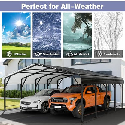 JY QAQA 20 x 20 FT Heavy Duty Metal Carport Canopy with Galvanized Steel Roof