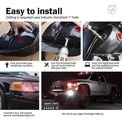 White Red LED Hideaway Strobe Lights Kit