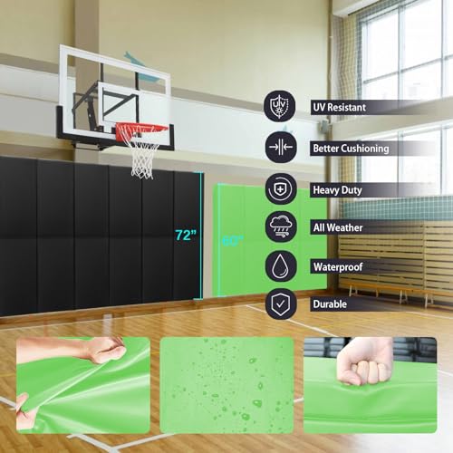 60" 72" High Gym Wall Padding 2" Thick Foam Basketball Court Wall Mount Protector for Garage Taekwondo Babyroom