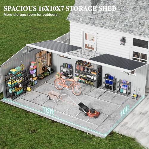10x16 FT Metal Outdoor Storage Shed with Base Windows Skylight
