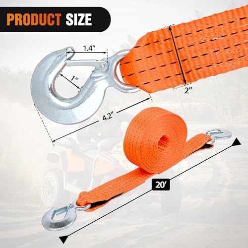 Tow Strap with Safety Hooks 2”x20’10