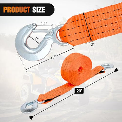 Tow Strap with Safety Hooks 2”x20’10