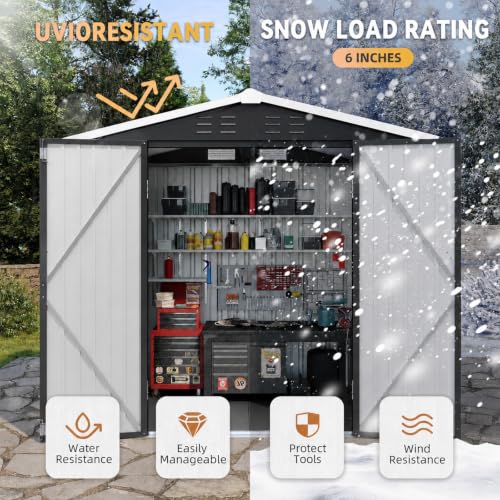 7'x6' Shed with Floor Galvanized Steel Outdoor Storage Shed Black