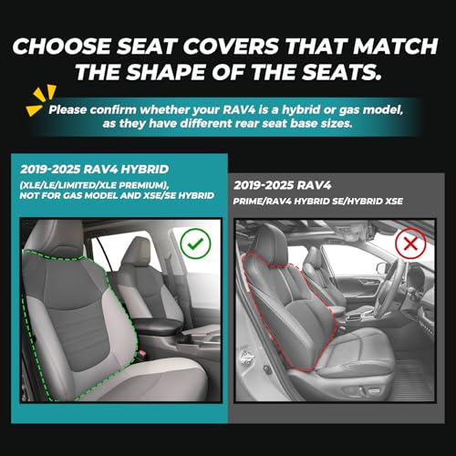 for Toyota RAV4 Seat Covers 2019 2020 2021 2022 2023 2024 2025 RAV 4 Prime & Hybrid XLE LE Limited XLE Premium