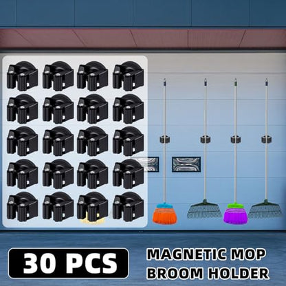 30 Pcs Magnetic Broom Holder Wall Mounted Anti Slip Rack (30 Count)