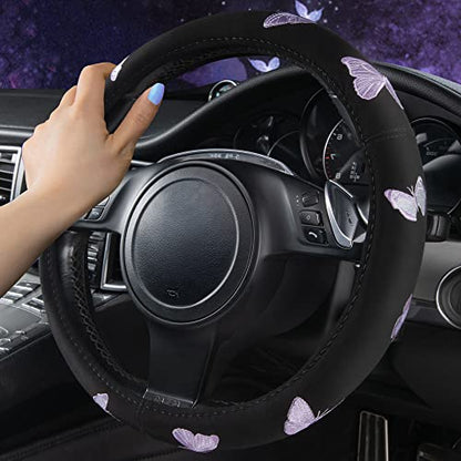 Purple Embroidery Butterfly Steering Wheel Cover