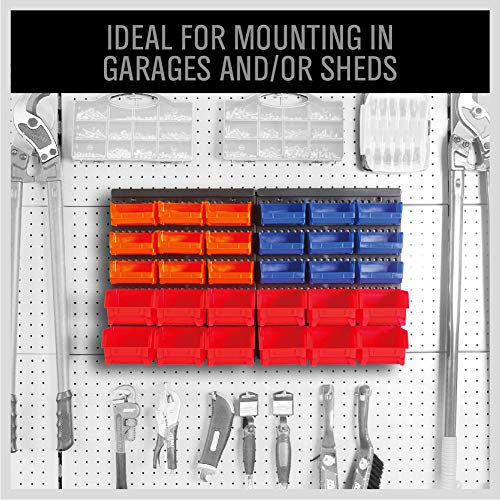 30-Bin Wall-Mounted Storage Rack System - Heavy-Duty Garage Tool Organizer for Screws, Nuts, Bolts, Nails, Beads, and Small Hardware Parts - Easy Installation and Customizable (30 Count)