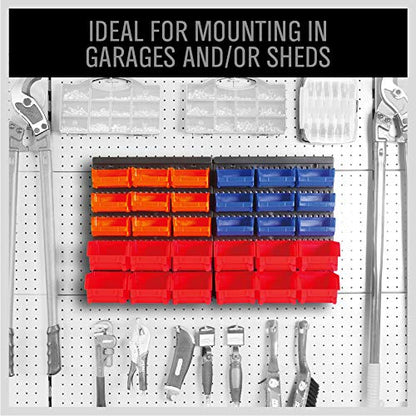 30-Bin Wall-Mounted Storage Rack System - Heavy-Duty Garage Tool Organizer for Screws, Nuts, Bolts, Nails, Beads, and Small Hardware Parts - Easy Installation and Customizable (30 Count)
