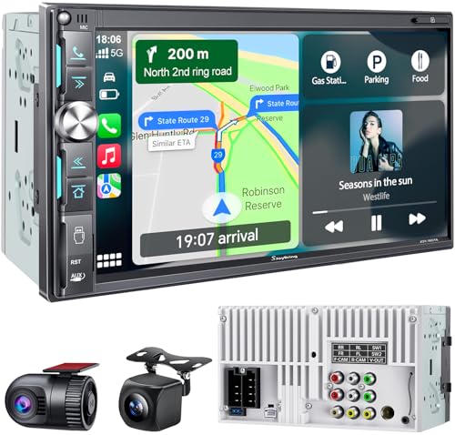 QLED Double Din Car Stereo with Dash Cam & Backup Camera