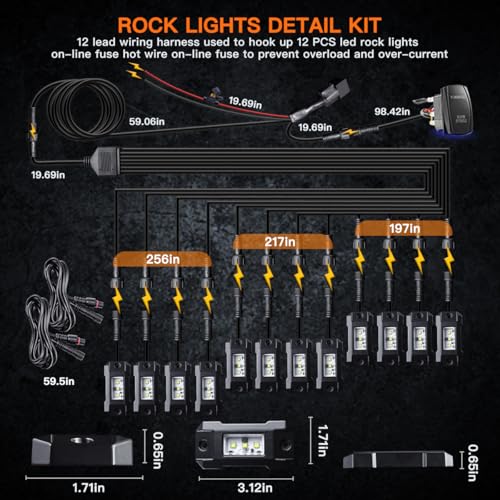 Rock Lights LEDMIRCY R4 Pure White Rock Lights with Wire Harness for Trucks (12 Count)