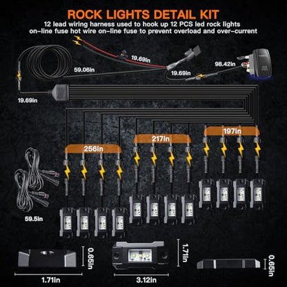 Rock Lights LEDMIRCY R4 Pure White Rock Lights with Wire Harness for Trucks (12 Count)
