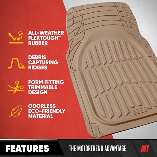 MotorTrend FlexTough Beige Car Floor Mats Rubber All Weather Automotive 2pc