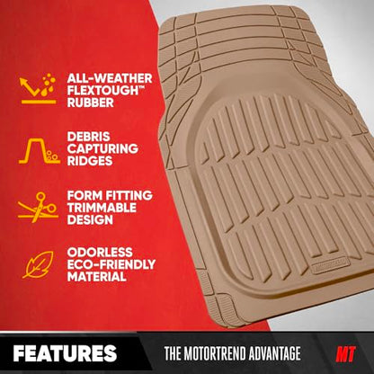 MotorTrend FlexTough Beige Car Floor Mats Rubber All Weather Automotive 2pc