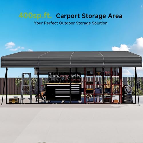 20 x 20 FT Metal Carport with Removable Sidewalls & Doors