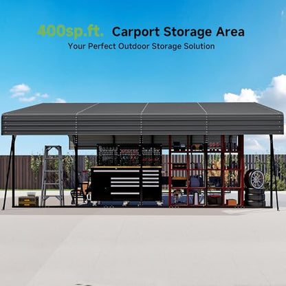 20 x 20 FT Metal Carport with Removable Sidewalls & Doors