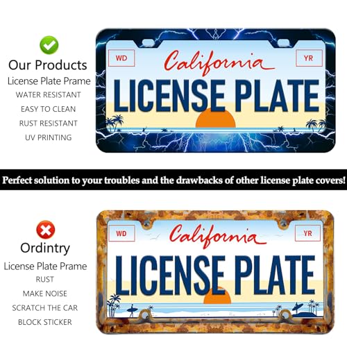 Blue Lightning License Plate Frames