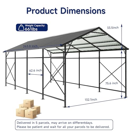 22x11 FT Heavy Duty Metal Carport with Oxford Cloth Enclosure