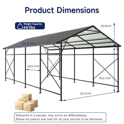 22x11 FT Heavy Duty Metal Carport with Oxford Cloth Enclosure