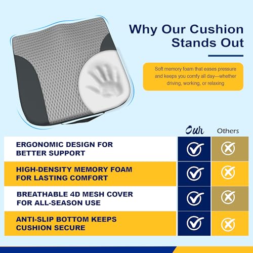 Memory Foam Car Seat Cushion for Driving Comfort and Office Use
