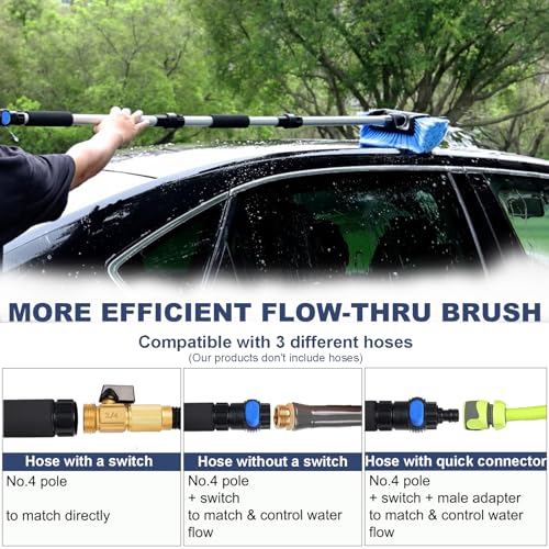 70" Car Wash Brush with Long Handle and 12" Soft Bristle Brush Head