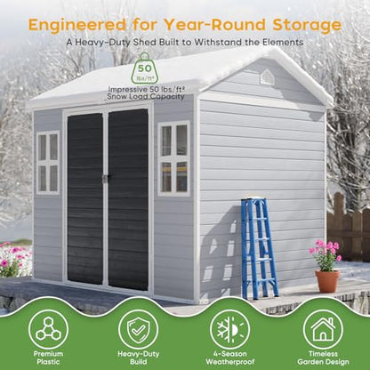 8x6 FT Resin Plastic Outdoor Storage Shed with Floor