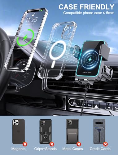 Wireless Car Charger 15W Fast Charging Vent Phone Holder with LED Light