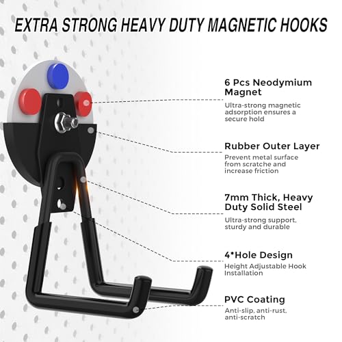 3Pcs Heavy Duty Storage Magnetic Utility Hooks Large Garage Strong Extra Magnet Hooks Hanger with Anti (3 Count)