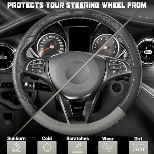 Black and Gray Microfiber Auto Car Steering Wheel Cover Universal 15 inch