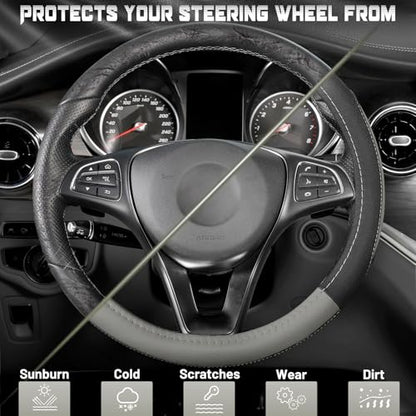 Black and Gray Microfiber Auto Car Steering Wheel Cover Universal 15 inch