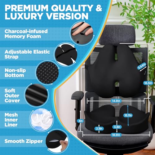 Seat Cushion & Lumbar Support Pillow for Office Chair