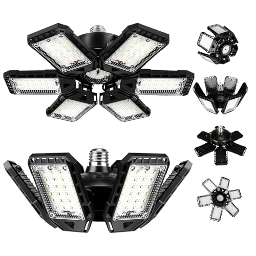 LED Garage Lights Bulb 2 Pack 180W 18000LM 6500K Led Shop Light with 6 Plus 1 Deformable Panels Basement Barn Ceiling Lights for E26 (2 Count)