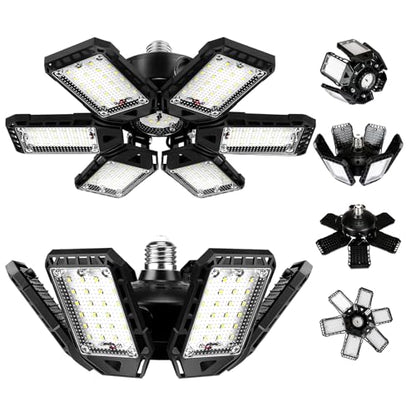LED Garage Lights Bulb 2 Pack 180W 18000LM 6500K Led Shop Light with 6 Plus 1 Deformable Panels Basement Barn Ceiling Lights for E26 (2 Count)