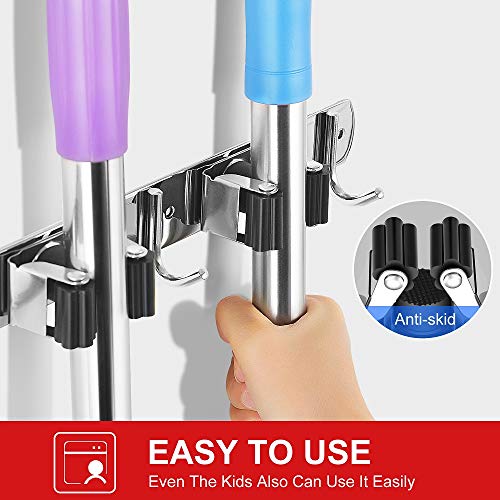 2 Pack Broom Holder Wall Mount Stainless Steel Mop Organizer (2 Count)