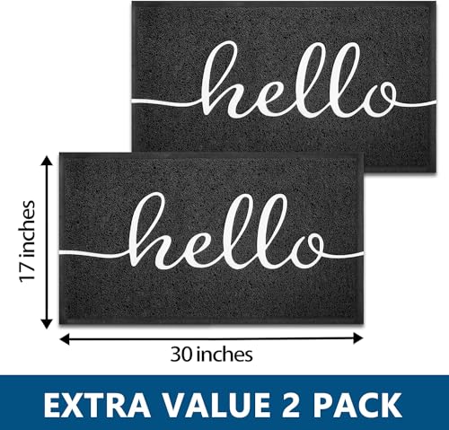 Door Mat 2 Pack Outside Inside Hello Doormat 30"x17.5" Durable Floor Mat Non Slip Mat Ultra Absorb Mud Easy Clean Front Doormat for Garage (2 Count)