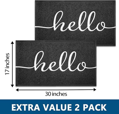 Door Mat 2 Pack Outside Inside Hello Doormat 30"x17.5" Durable Floor Mat Non Slip Mat Ultra Absorb Mud Easy Clean Front Doormat for Garage (2 Count)