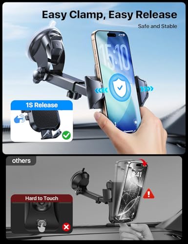 Military Grade Phone Holders for Your Car 【89+ LBS Strongest Suction & Metal Clip】 2026 Ultimate Car Phone Holder